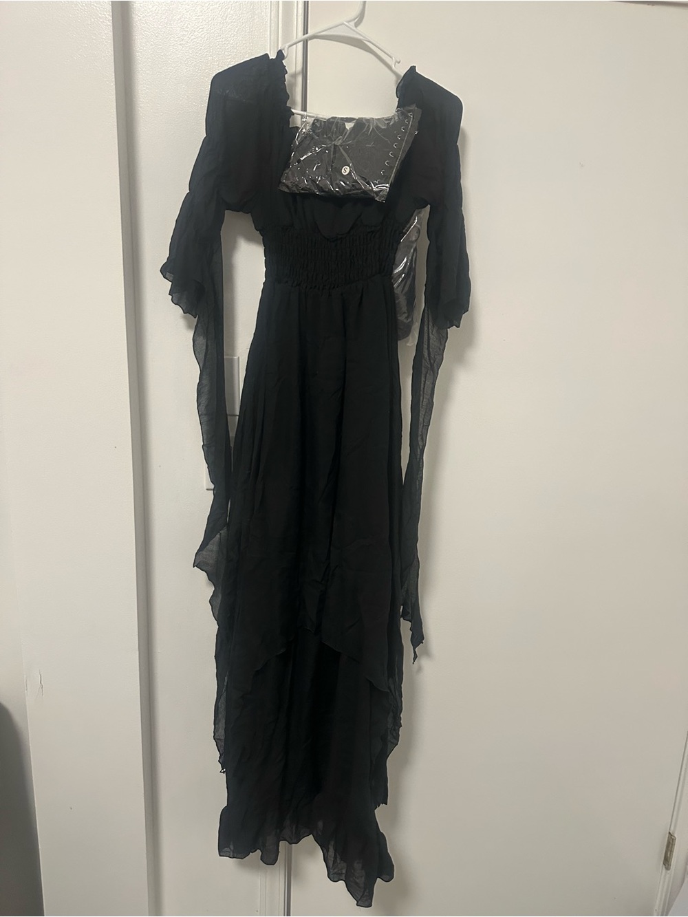 Halloween Black Sheer Smocked Waist Maxi Dress and Corset- Women
